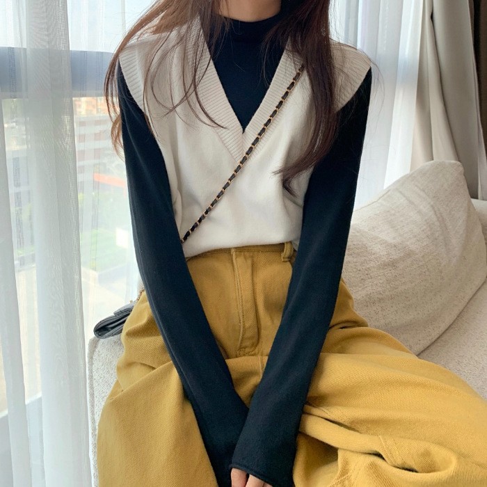 Korean Street Fashion Female - Chaleco de punto sin mangas para