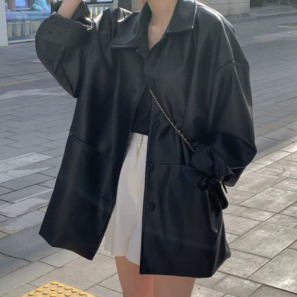 Chaqueta de cuero sintético pa - Korean Street Fashion Female reseña y precio
