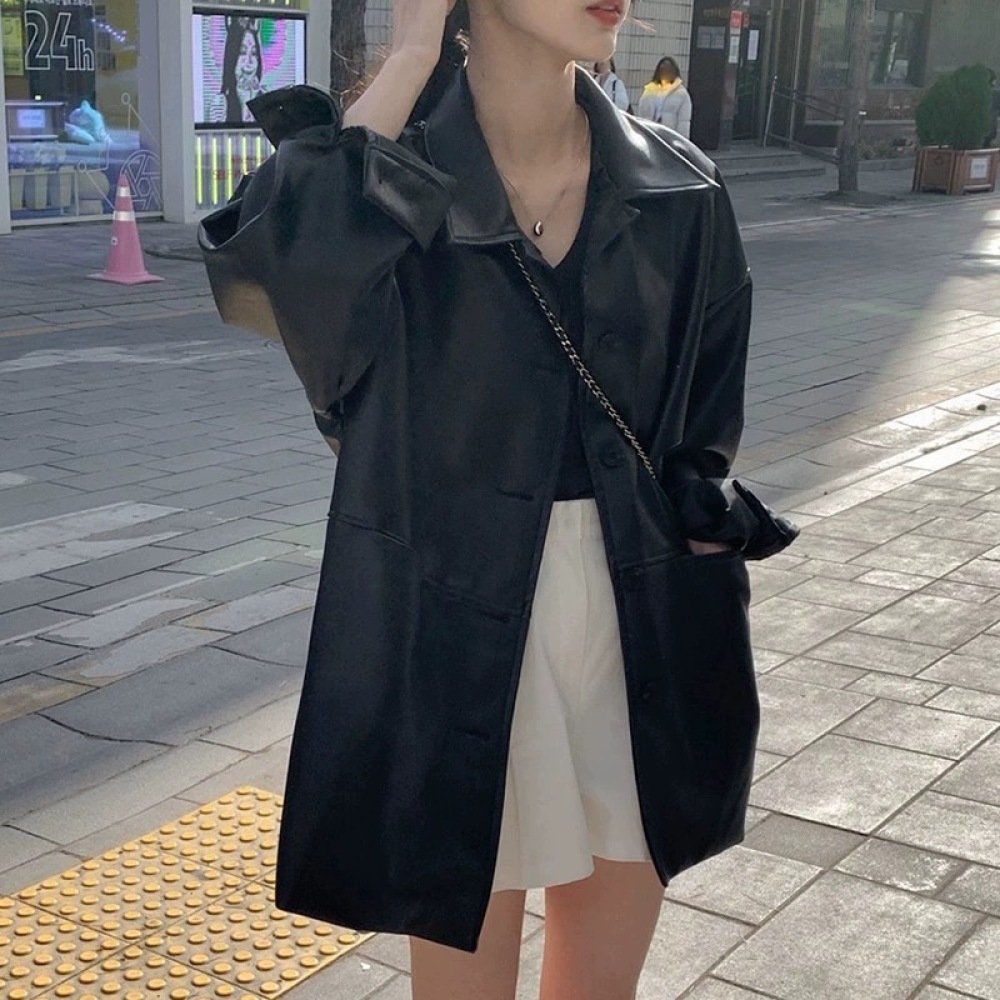 Chaqueta de cuero sintético pa - Korean Street Fashion Female reseña y precio