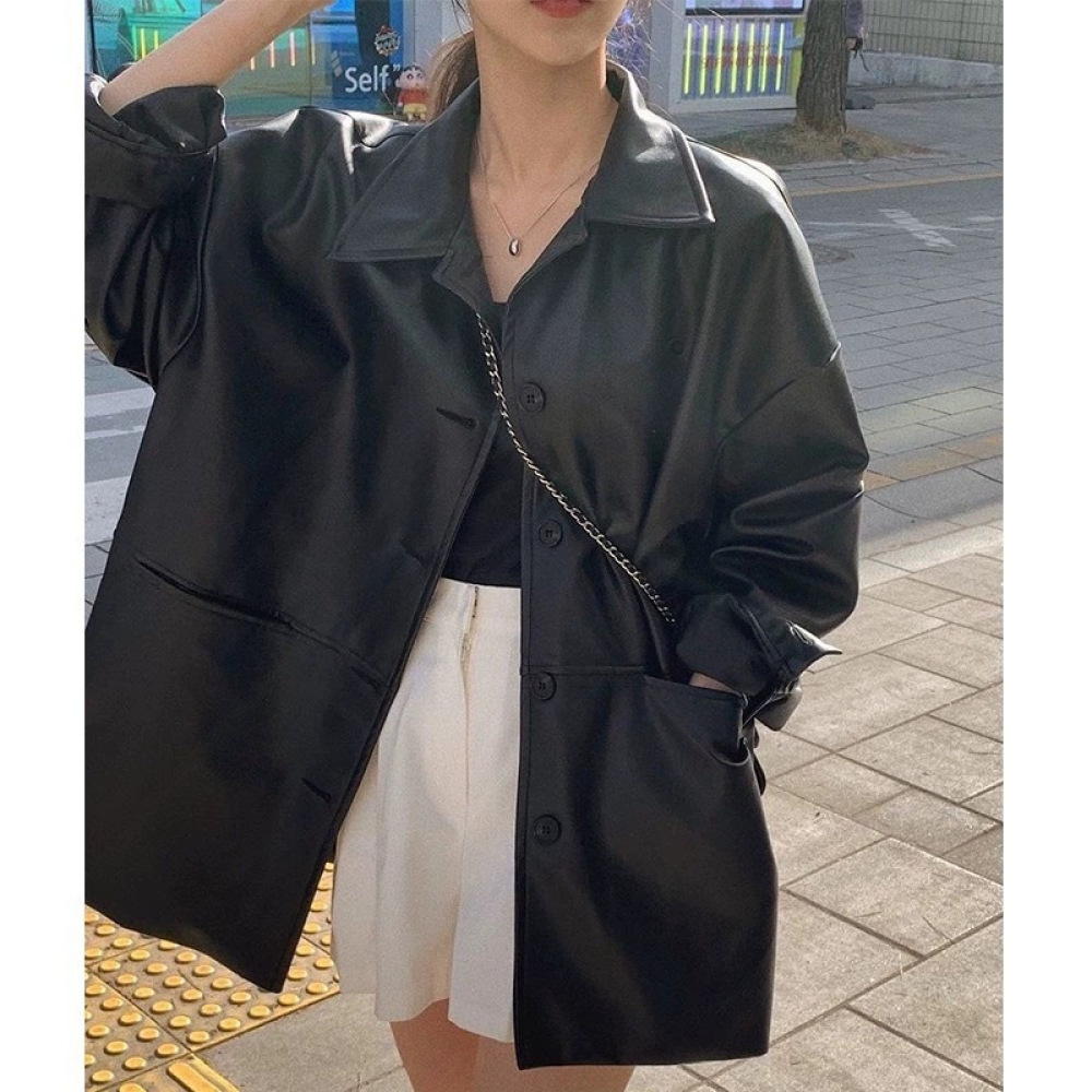Chaqueta de cuero sintético pa - Korean Street Fashion Female reseña y precio