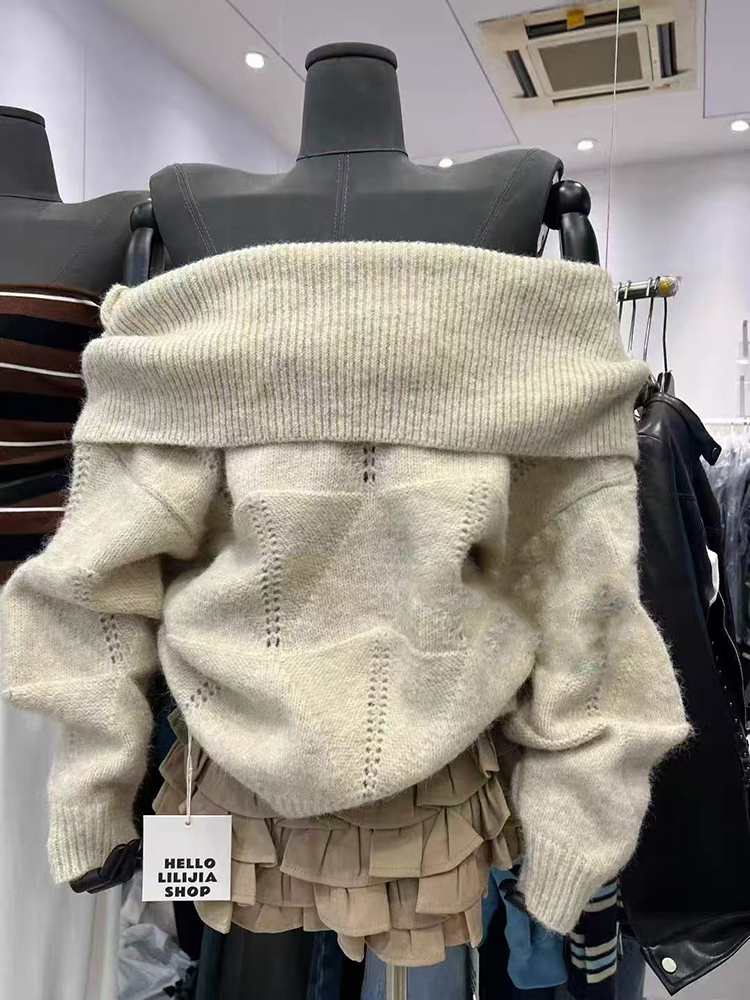 Suéter de punto con cuello obl - Korean Street Fashion Female reseña y precio
